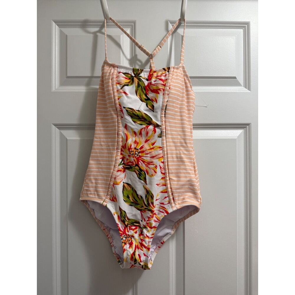 NWOT Kona Sol Women's Floral and Striped One Piece Swimsuit MEDIUM